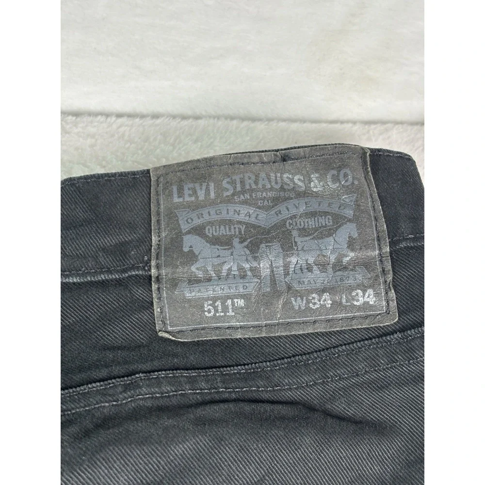 Levi's 511 Mens Jeans 34X34 Black Denim Thrashed Distressed Outdoor Workwear